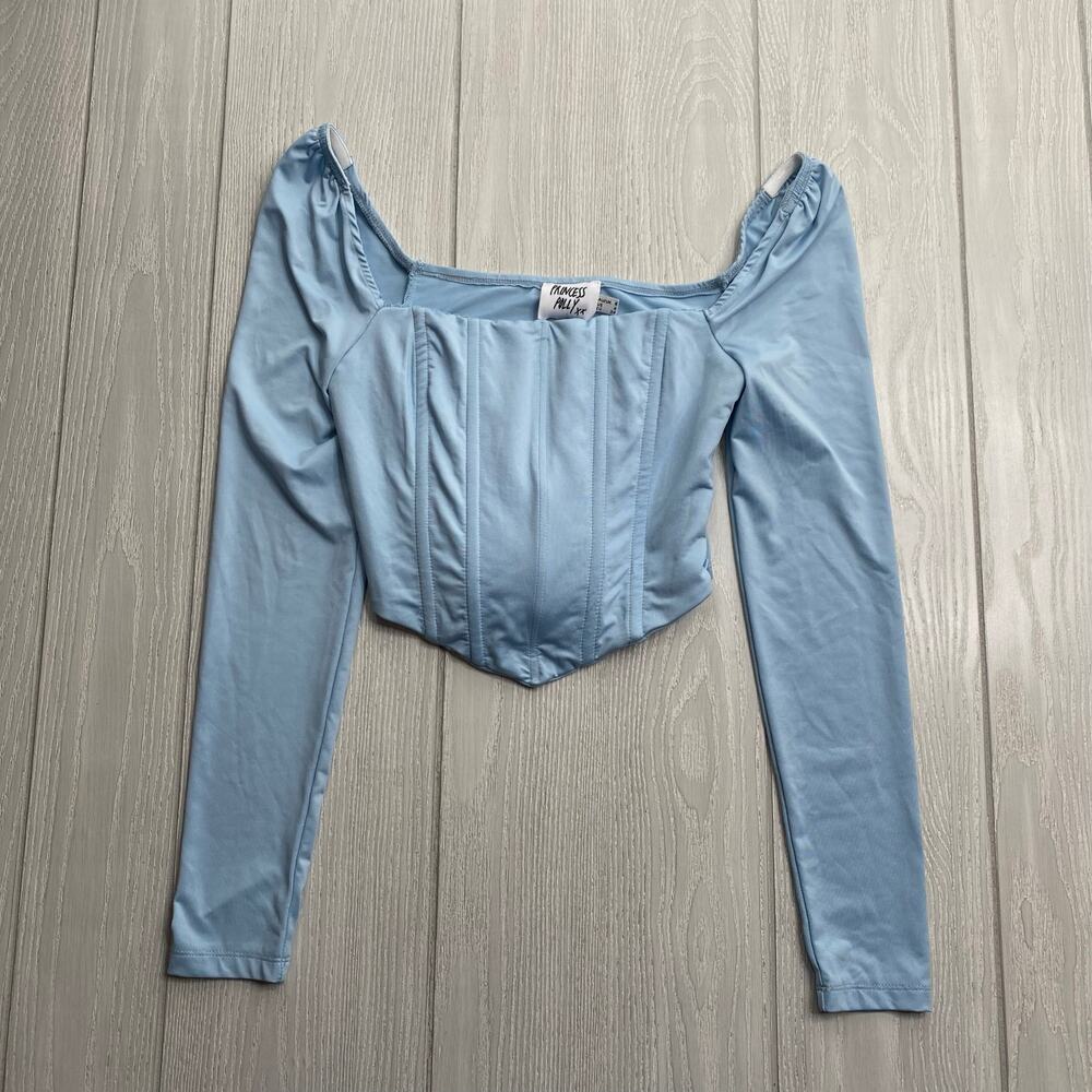 Princess Polly Women's Light Blue Long Sleeve Corset Top Size 4 - Picture 2 of 8